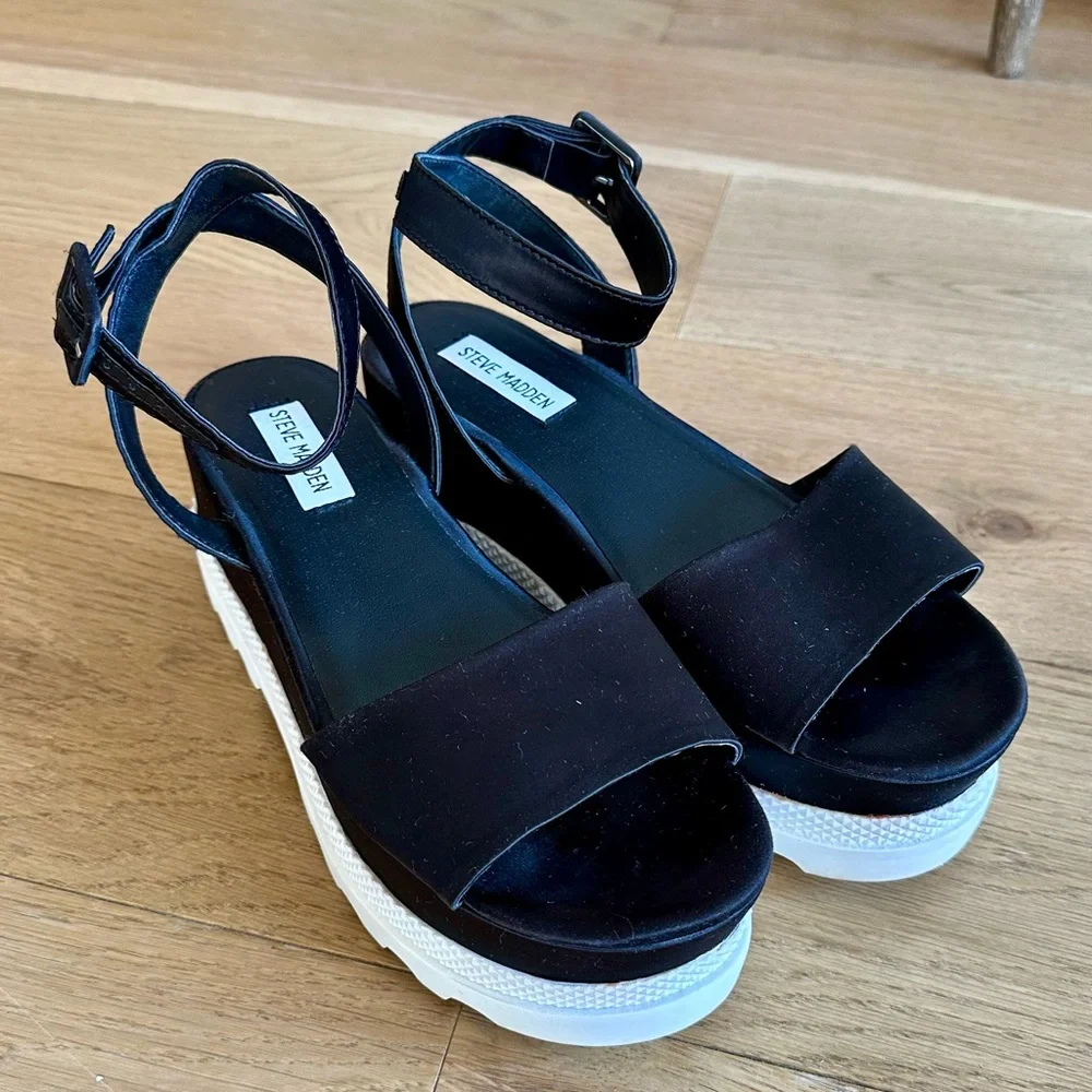 Steve Madden Black Platform Sandals with White Sole